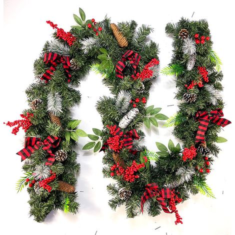 Guirlande de Noël artificielle de 2,74 m (9 pi) de long en PVC souple, avec nœud papillon, idéale pour décorer escaliers, rampes, cheminées, porches, portes d'entrée et sapins. Décorations pour les fê (1/2)