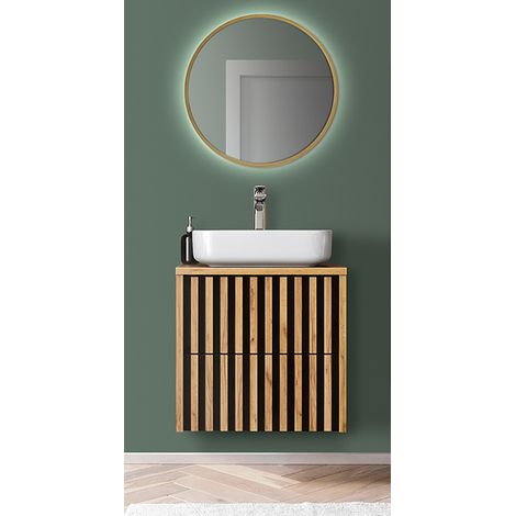 Badezimmer Komplett Set in Eiche Nb. LUCCA-107 Fronten mit Lamellen, B/H/T: ca. 61/200/45,5 cm (1/5)