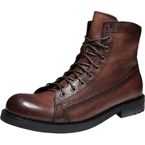 Hommes Millésime Couleur du Pinceau Bottines Bout Rond À Lacets Bottes de Motard Café SN0705226 EU43 (1/5)