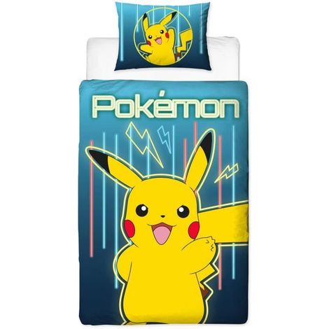 Wende-Bettwäsche - POKEMON - Pikachu Laser - Mikrofaser - 1 Bettbezug 140 x 200 cm + 1 Kissenbezug 63 x 63 cm
