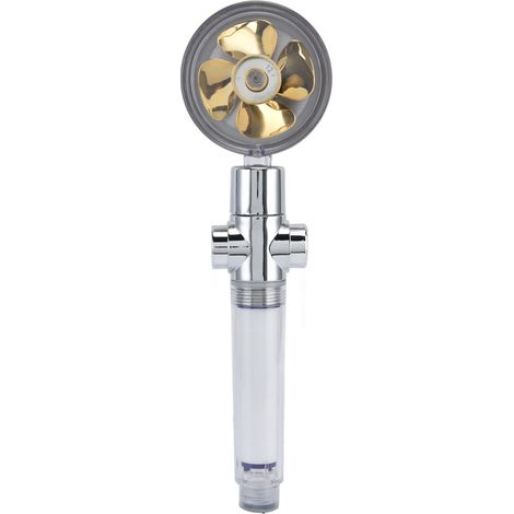 Pommeau de douche à main à ventilateur turbocompressé, rotation à 360° grâce à une hélice, filetage G1/2, amovible pour économiser l'eau, couleur or. (1/5)