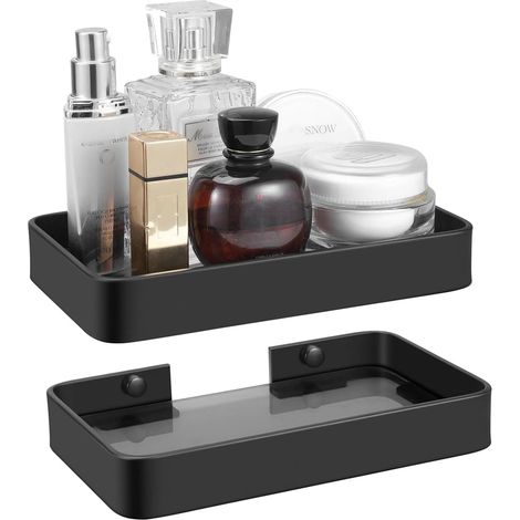 Set di 2 mensole in vetro nero opaco, 20,3 cm, da parete, per bagno, dal design elegante.