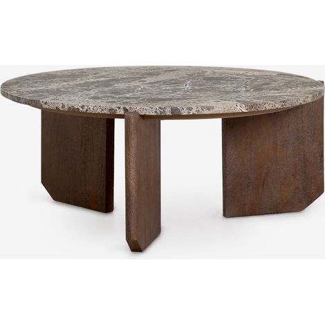 SKLUM Runder Couchtisch Lavinia aus Naturstein und Mangoholz Ø70 cm Braun Dark Brauner Marmor