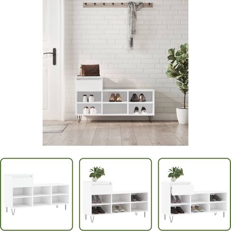 vidaXL Bois d'ingénierie - Armoire à chaussure Blanc brillant 102x36x60 cm Bois ingénierie (1/5)