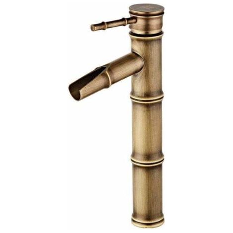 High Bamboo Faucet, Waterfall Basin Mixer Tap, Single Hole Hot and Cold Water Available, Bronze Bathroom Faucet, 3 Break Mouth Seals, 308120mm (1/4)
