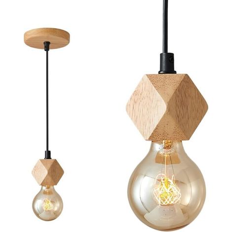 Suspension Luminaire Chambre Bois Naturelle Lustre Industrielle Vintage Lampe à Suspension Rustique E27 Lampe pour Cuisine Salle à manger Restaurant