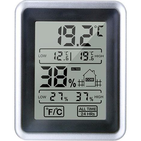 Thermomètre hygromètre intérieur électronique haute précision avec écran tactile, fonction réveil 12/24h, affichage MAX/MIN °C/°F, à suspendre ou poser pour bureau salon chambre (1/4)