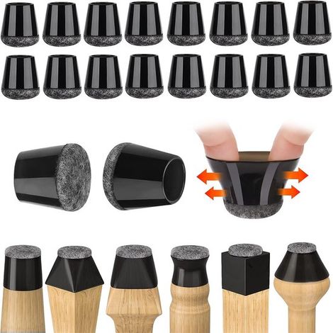 Patins de protection pour pieds de chaise - Anti-rayures et insonorisants - Pour parquets et carrelages - Silicone avec feutre - Patins pour meubles - Pour chaises et tables - Noir - 14-18 mm - Lot de (1/5)
