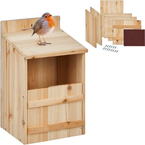 Relaxdays Nistkasten für Halbhöhlenbrüter, Bausatz, Einflugspalt HxB: 10 x 19 cm, Holz, Vogelhaus zum Aufhängen, natur