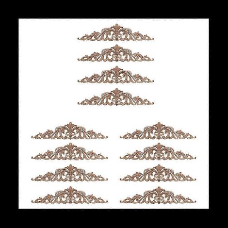 Ensemble de 12 décalcomanies sculptées sur bois d'hévéa, appliques florales pour meubles et incrustations d'angle pour la décoration de portes et d'armoires. (1/5)