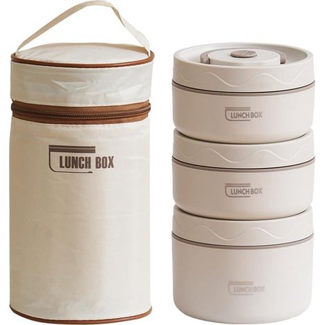 Boîte à lunch isotherme 1480 ml – Acier inoxydable – 3 couches – Étui – Sac inclus – Blanc – Bureau et pique-nique (1/5)