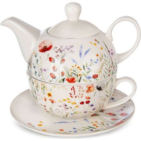 Théière - Porcelaine - 400 ml - Tasse 280 ml - Set 3 Pièces - Blanc