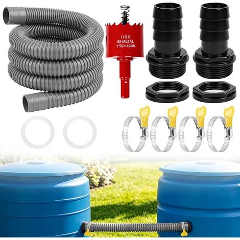Recuperateur D Eau de Pluie pour Tuyau Kit Raccordez Plusieurs Réservoirs d'eau Kit Récupération Eau de Pluie Raccord mit Tuyau Arrosage 1m Embout de Tuyau 30 mm Contre Joint D'étanchéité (1/5)