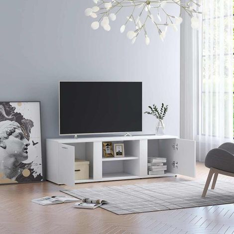 vidaXL Mueble de TV madera contrachapada blanco 120x34x37 cm (1/5)