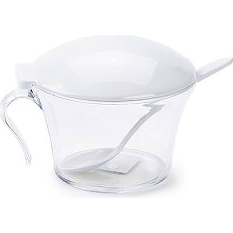 Azucarero de cocina de plastico con tapa y cuchara  Blanco (1/4)