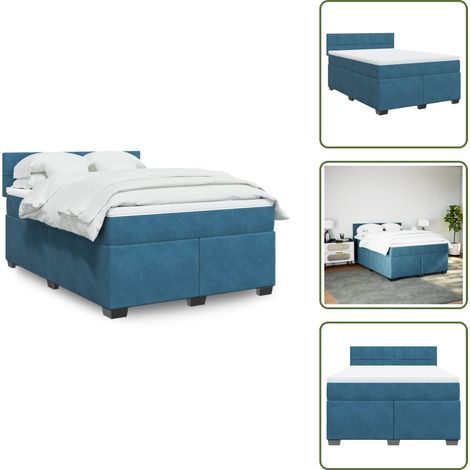 Boxspringbett mit Matratze Blau 160x200 cm Samt - Boxspringbett - Boxspringbetten - Bett - Betten