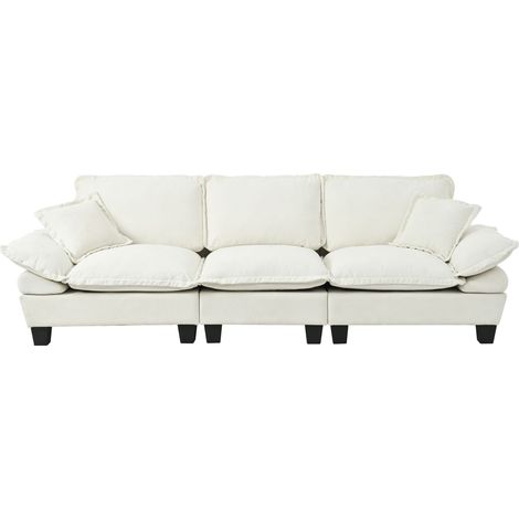 Segelboot-Sofa aus Chenille, 3-Sitzer mit gebogenen Armlehnen, komfortorientierte Couch für kleine Räume & Apartments, Beige