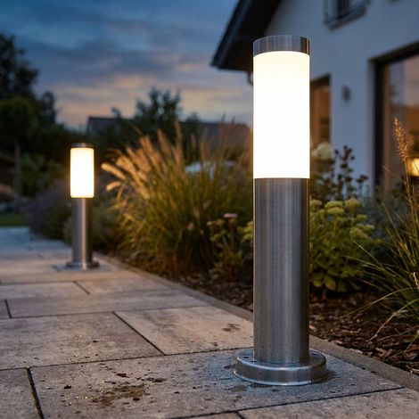 Lampadaire d'extérieur, lampadaire de jardin, lampadaire de patio, borne lumineuse en acier inoxydable, argent, 1x E27, DxH 7,6x45 cm, lot de 2 (1/5)