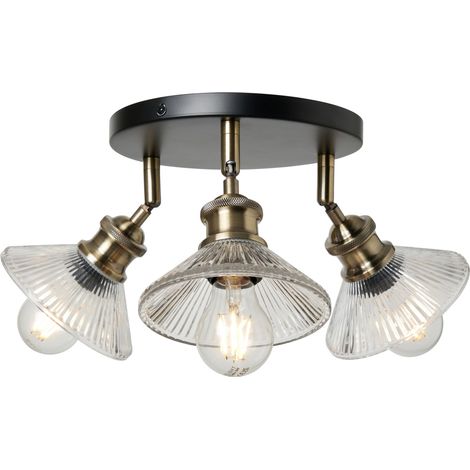 Litecraft Safie Spotlight Plate Industrial Styled Ceiling 3 Light - Brass, Black (1/5)