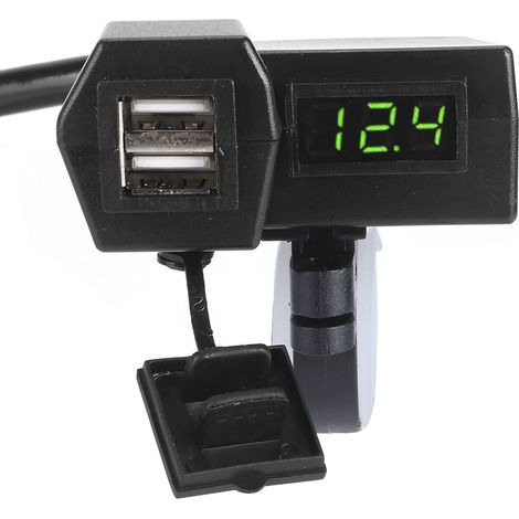 Adaptateur universel pour prise de chargeur double USB pour moto avec affichage du voltmètre (vert) (1/5)