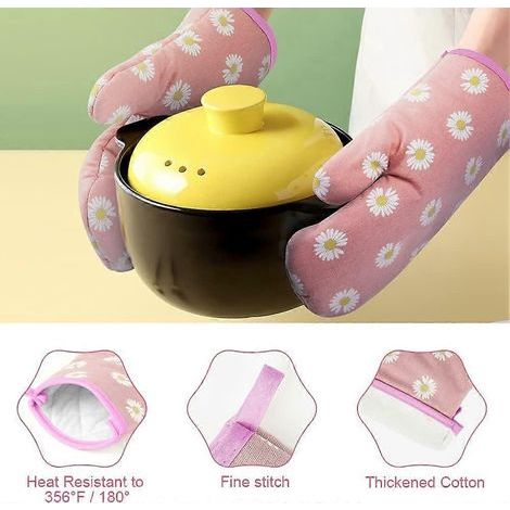 Gants de cuisine et maniques, gants de barbecue, 1 paire de gants de cuisine et 2 maniques, pour la cuisson, la pâtisserie, le micro-ondes et les pizzas (1/4)