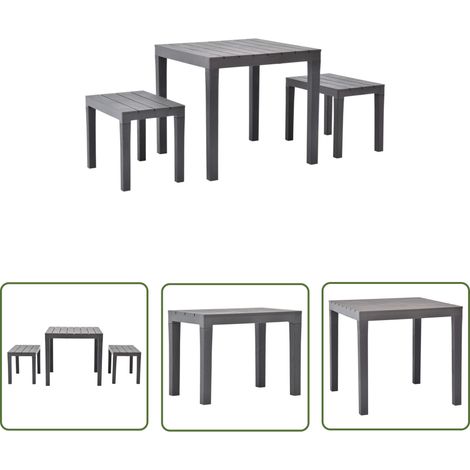 The Living Store Table de jardin avec 2 bancs Plastique Marron - Salon De Jardin - Mobilier De Jardin - Table De Jardin - Chaises De Jardin - Ensemble De Jardin (1/5)