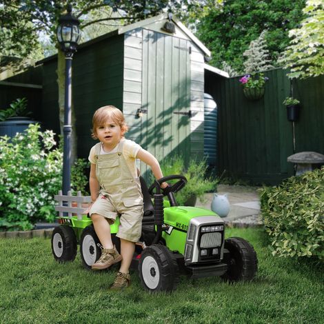 Coche eléctrico infantil, tractor infantil, incluye mando a distancia para padres, velocidad máxima de 6 km/h Verde + Negro