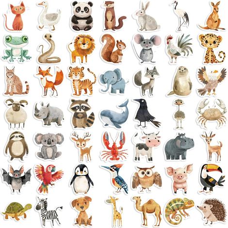 50 adesivi di simpatici animali per bambini, adesivi in vinile impermeabili, adesivi Kawaii per scrapbooking, laptop, valigie e decorazioni fai da te, senza ripetizioni. (1/5)