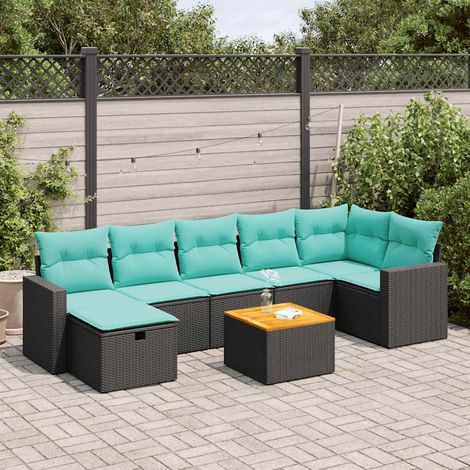 vidaXL Salon de jardin 8 pcs avec coussins noir résine tressée (1/5)