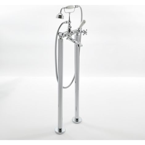 Mélangeur Bain Douche Îlot Rétro – Chromé & Blanc – Commandes Croisillons - Elizabeth