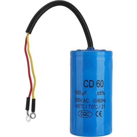 Betriebskondensator CD60 mit Anschlusskabel, 250 V AC, 600 µF, 50/60 Hz, für Luftkompressormotor (1/5)