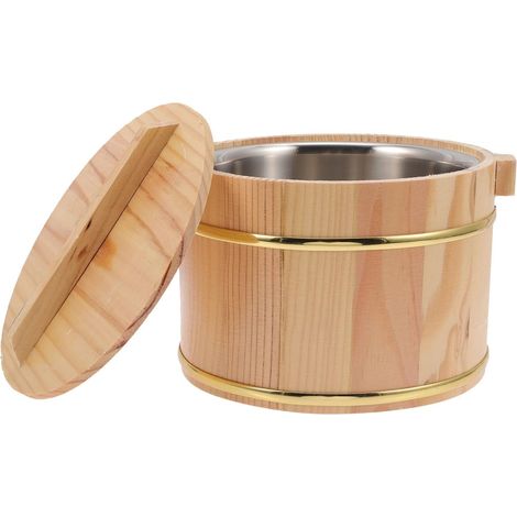 Seau à Riz Vapeur Bois Naturel 18 Cm avec Cuve Inox et Couvercle Hermétique pour Conservation de Riz Maison la Cuisine Multifonction Plusieurs styles (1/5)
