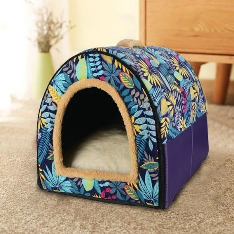 Lit Pour Animal De Compagnie - Niche Chaude Détachable Type Caverne - 35x30x28 cm - Bleu - 1 Pièce (1/4)
