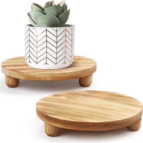 Riser En Bois - Support Surélevé Pour Présentation - Plateau Ronde En Bois Pour Comptoir Cuisine Ou Pot De Plante Intérieur - Lot De 2 (1/4)