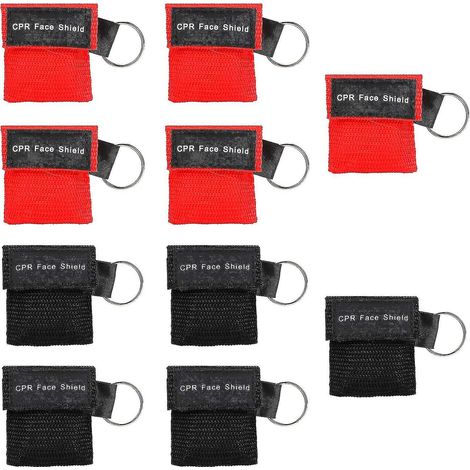 Kit de secours d'urgence 10 pièces avec porte-clés masque de réanimation et bouteille à usage unique pour la formation aux premiers secours ou à l'utilisation d'un défibrillateur automatique externe ( (1/5)