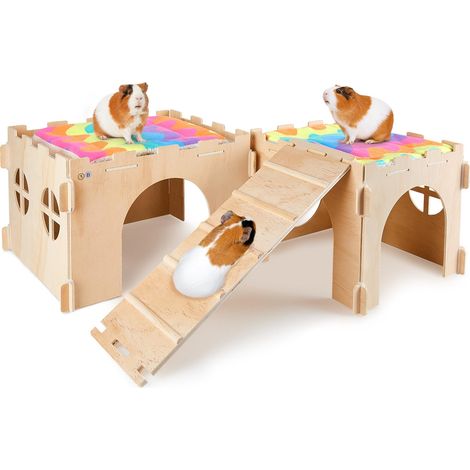 Cabane en Bois pour Cochons d’Inde, Maison Cachette pour Petits Animaux avec Rampe, Plusieurs Portes et Fenêtres - MMCD-ZGL-05410 (1/5)