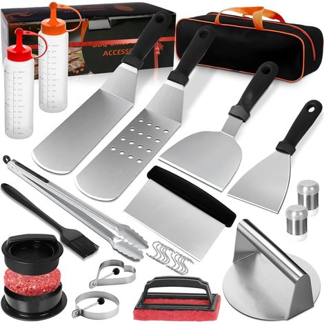 Accessoires pour Plancha Barbecue en Acier Inoxydable Solide, Inclut Presse, Spatules et Un Sac Pratique, Cadeau pour Amateurs de Cuisine et de BBQ (1/5)