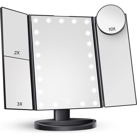 Miroir lumineux avec éclairage, grossissement 2x, 3x et 10x, commandes tactiles, triple alimentation (1/5)