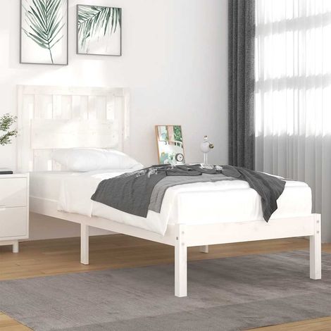 Cadre de lit 90 x 200 cm avec tête de lit en pin massif blanc, sans matelas, 19.58kg - PANGIVO (1/5)
