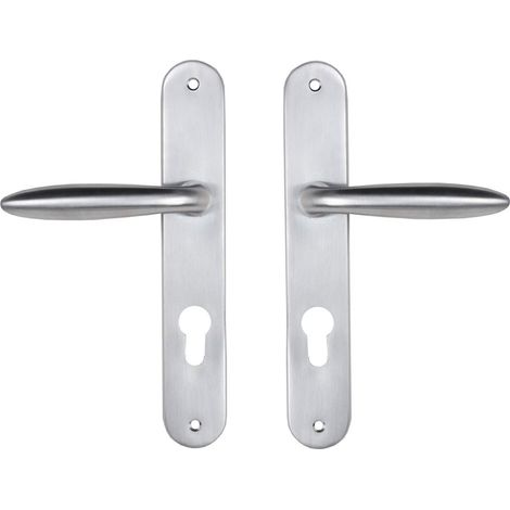 Bricard 984051 - Set di maniglie zamak su piastra per porta d'ingresso (per cilindro europeo), argento (1/2)