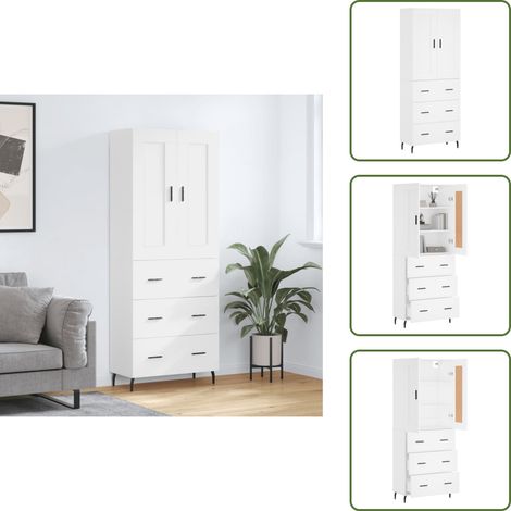 The Living Store Highboard Weiß 69,5x34x180 cm Holzwerkstoff - Holzwerkstoff (1/5)