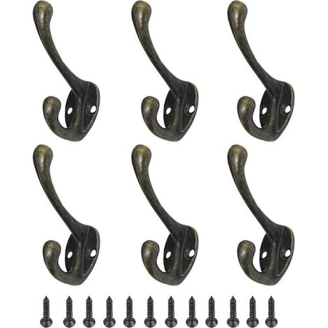 YMYNY Lot de 6 crochets pour manteaux vintage en métal pour armoire, crochets rétro pour chapeaux, vêtements, crochets muraux avec vis, bronze, taille unique (1/5)