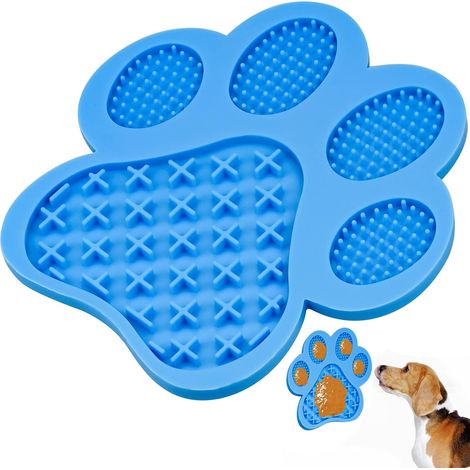 Tapis de léchage en silicone pour chien, tapis anti-fuites avec ventouse pour le bain, l'allaitement et l'éducation des animaux de compagnie (bleu) (1/3)