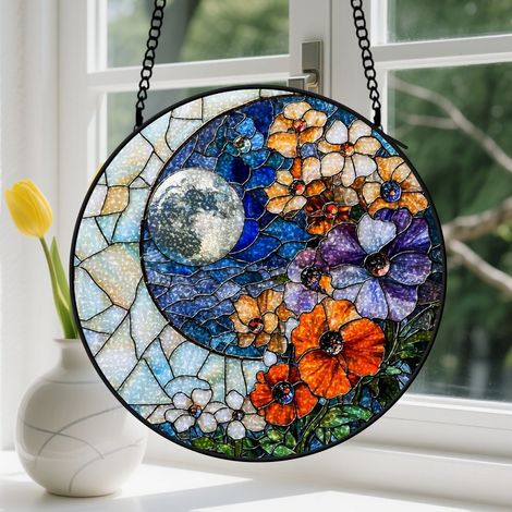 20cm Suspension en vitrail, attrape-soleil coloré artistique unique minimaliste, décoration fenêtre jardin, cadeau Fête des Mères, Noël pour femme, homme (1/5)