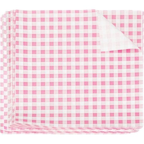 200 Blatt lebensmittelechtes Papier Wachspapier quadratisch kariert 18 x 18 cm saugfähig für Backpapier Sandwichkörbe Picknick Hamburger Küche rosa (1/5)