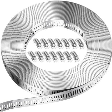 Colliers de serrage en acier inoxydable 304, colliers de serrage pour tuyau sans fin avec 12 clips, colliers de serrage DIY pour tuyau de piscine, tuyau de gaz domestique, tuyau de jardin (1/5)