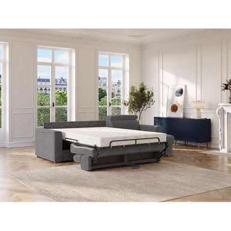 Canapé d'angle réversible convertible express en tissu chenille gris anthracite - Couchage 160 cm - Matelas 22 cm mémoire de forme VIZIR (1/4)