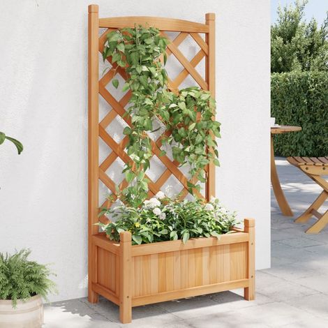 Jardinera con enrejado de madera maciza de abeto marrón (1/5)