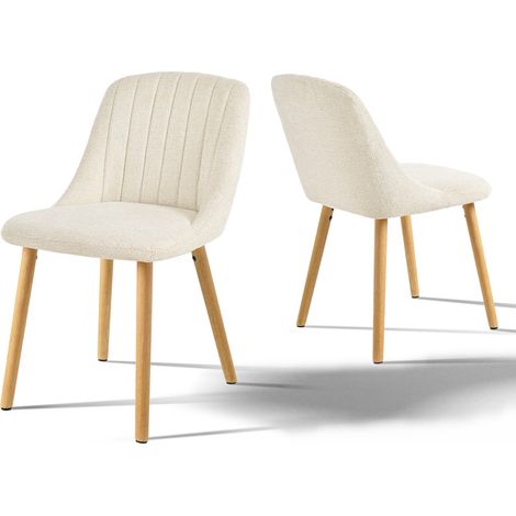 Goeurvant Chaises de salle à manger modernes avec coussin d'assise épais, dossier ergonomique et pieds en bois, Style et confort réunis - Lot de 2 - Blanc - Chenille