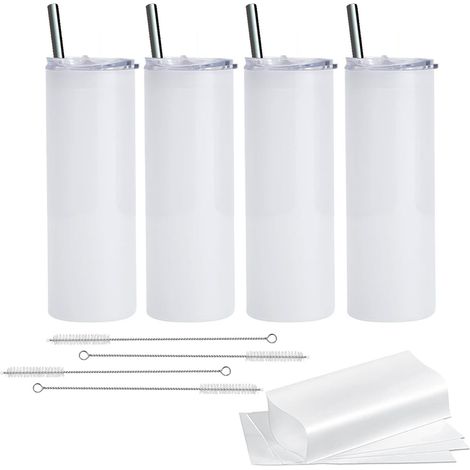 Vasos de vidrio lisos para sublimación, esmerilados, de 590 ml (20 oz), con tapa y pajita de vidrio, para café helado, juego de 4. (1/5)